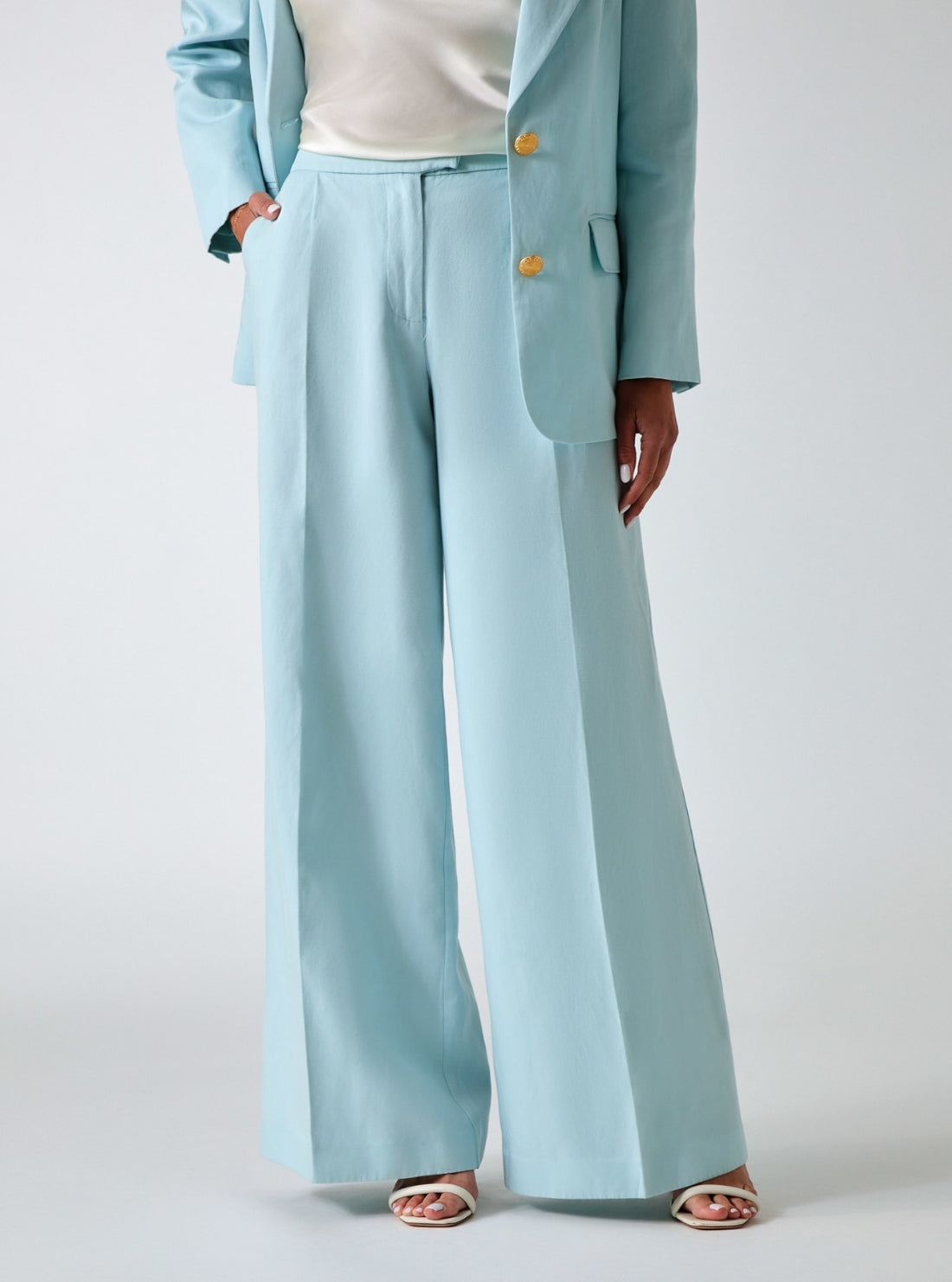GUESS Eco Cloudy Blue Marciano Jane Wide Leg Pant G6GB04W1782 Front View