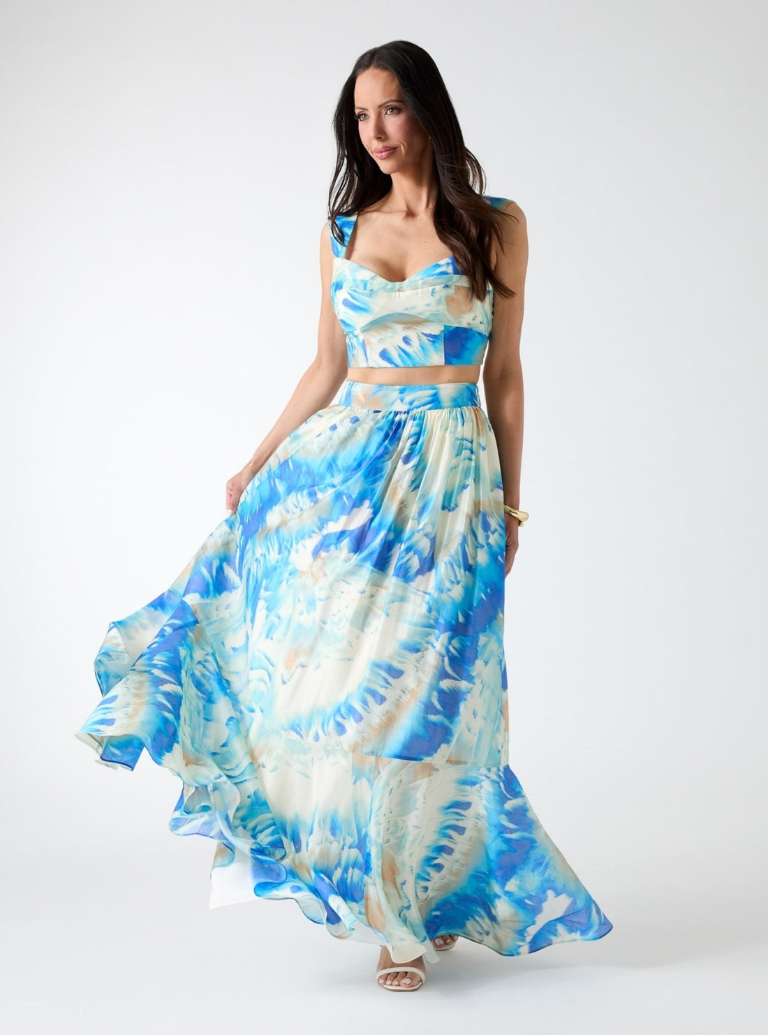 Eco Cloudy Blue Marciano Kat Printed Maxi Skirt G6GD18W1988 Full View