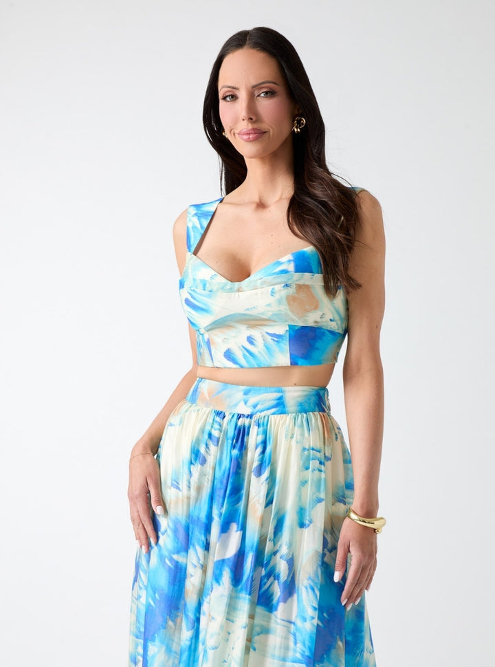 GUESS Eco Marciano Cloudy Blue Kat Printed Bralette G6GH21W1987 Front View