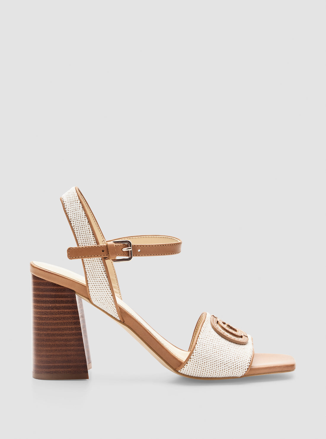 GUESS Womens Beige Brown Ganika Block Heel Sandals GANIKAMBR01 Side View