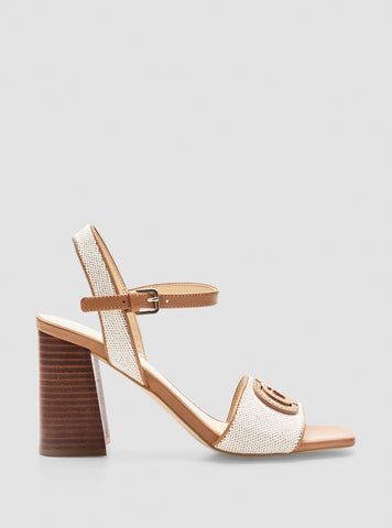 GUESS Womens Beige Brown Ganika Block Heel Sandals GANIKAMBR01 Side View