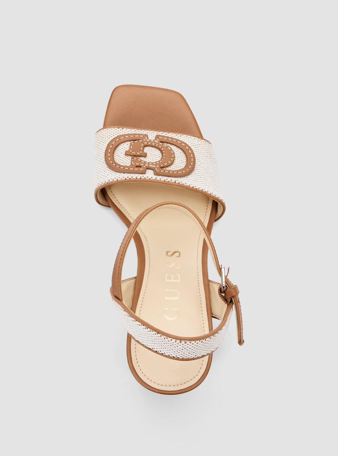 GUESS Womens Beige Brown Ganika Block Heel Sandals GANIKAMBR01 Top View