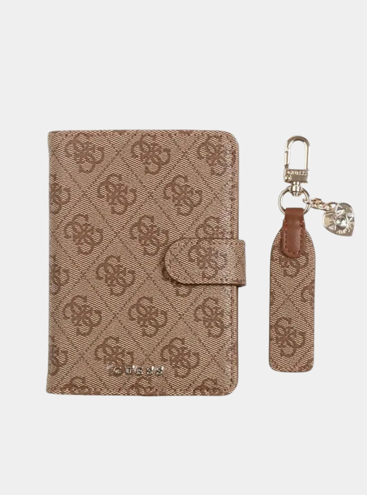 GUESS Accessories Brown Logo Passport Case Keyring Gift Set GFBOXWP5402 Front View
