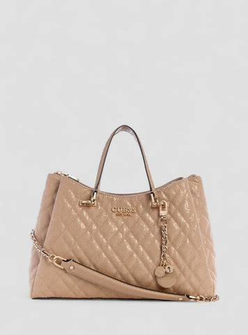 GUESS Womens Beige Isemay Girlfriend Shoulder Satchel Bag GG962806 Front View
