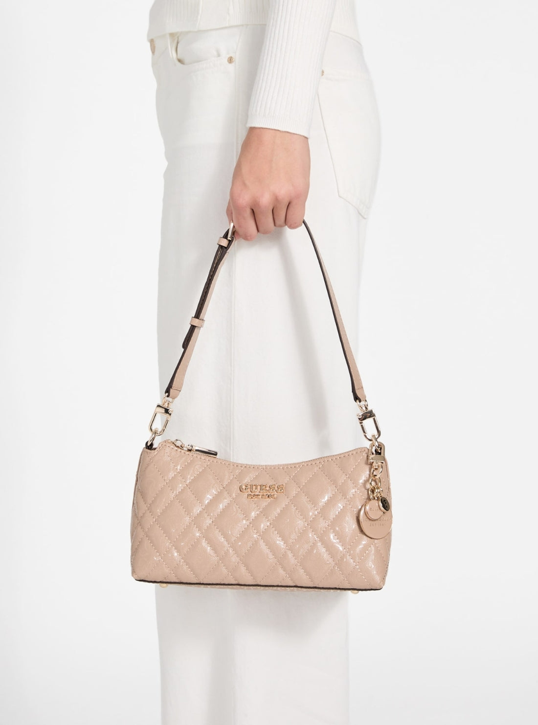 GUESS Womens Beige Logo Isemay Shoulder Bag GG962818 Model View