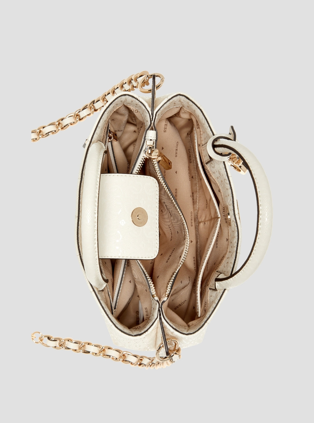 GUESS Womens White Aldina Girlfriend Satchel Bag GG966306 Inside View