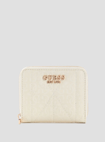 GUESS Womens White Aldina Small Zip Around Wallet GG9663137 Front View