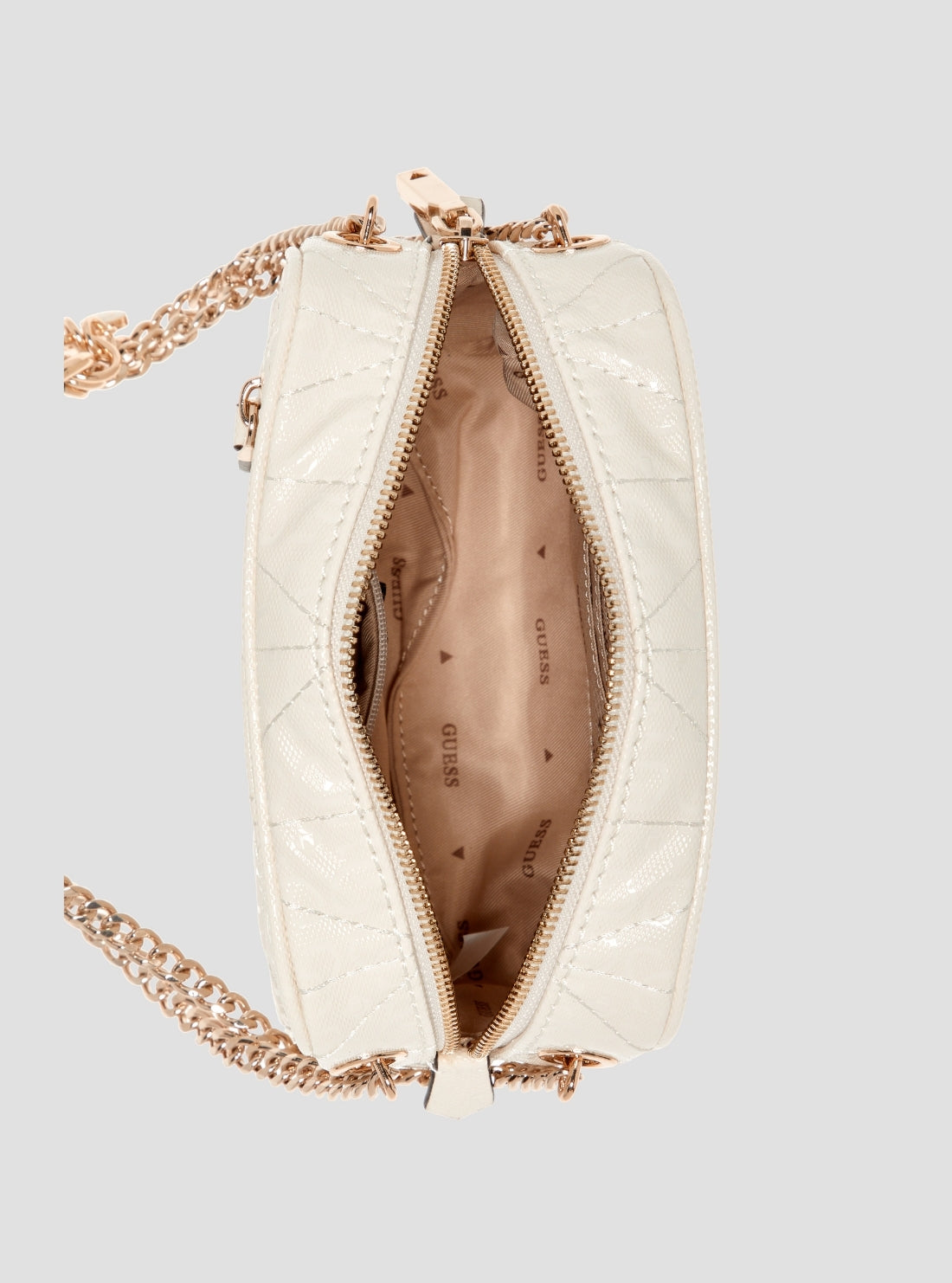 GUESS Womens White Aldina Camera Crossbody Bag GG966314 Inside View