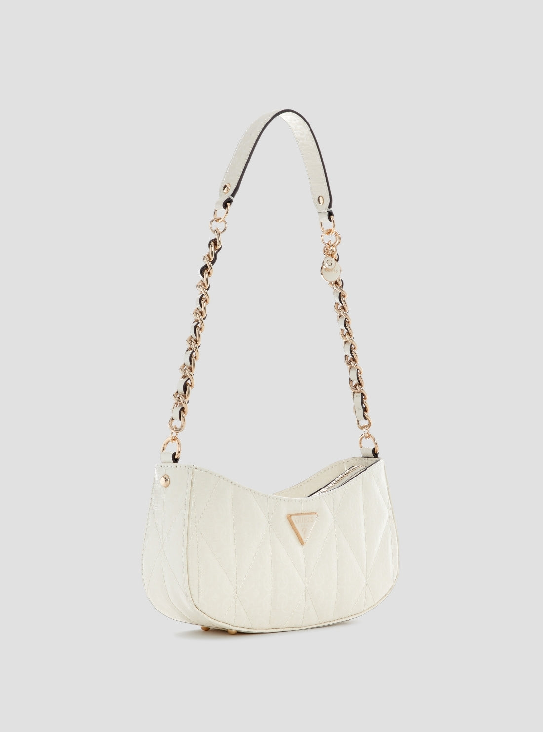 GUESS Womens White Aldina Top Zip Shoulder Bag GG966317 Front Side View