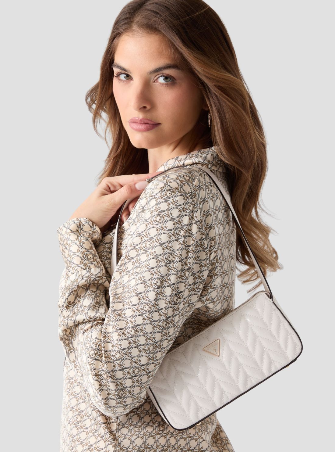GUESS Womens White Stacey Mini Shoulder Bag GG974172 Model View2