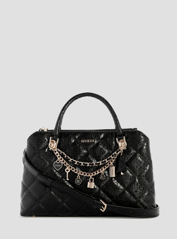 GUESS Womens Black Libby Double Compartment Satchel Bag GG991206 Front View
