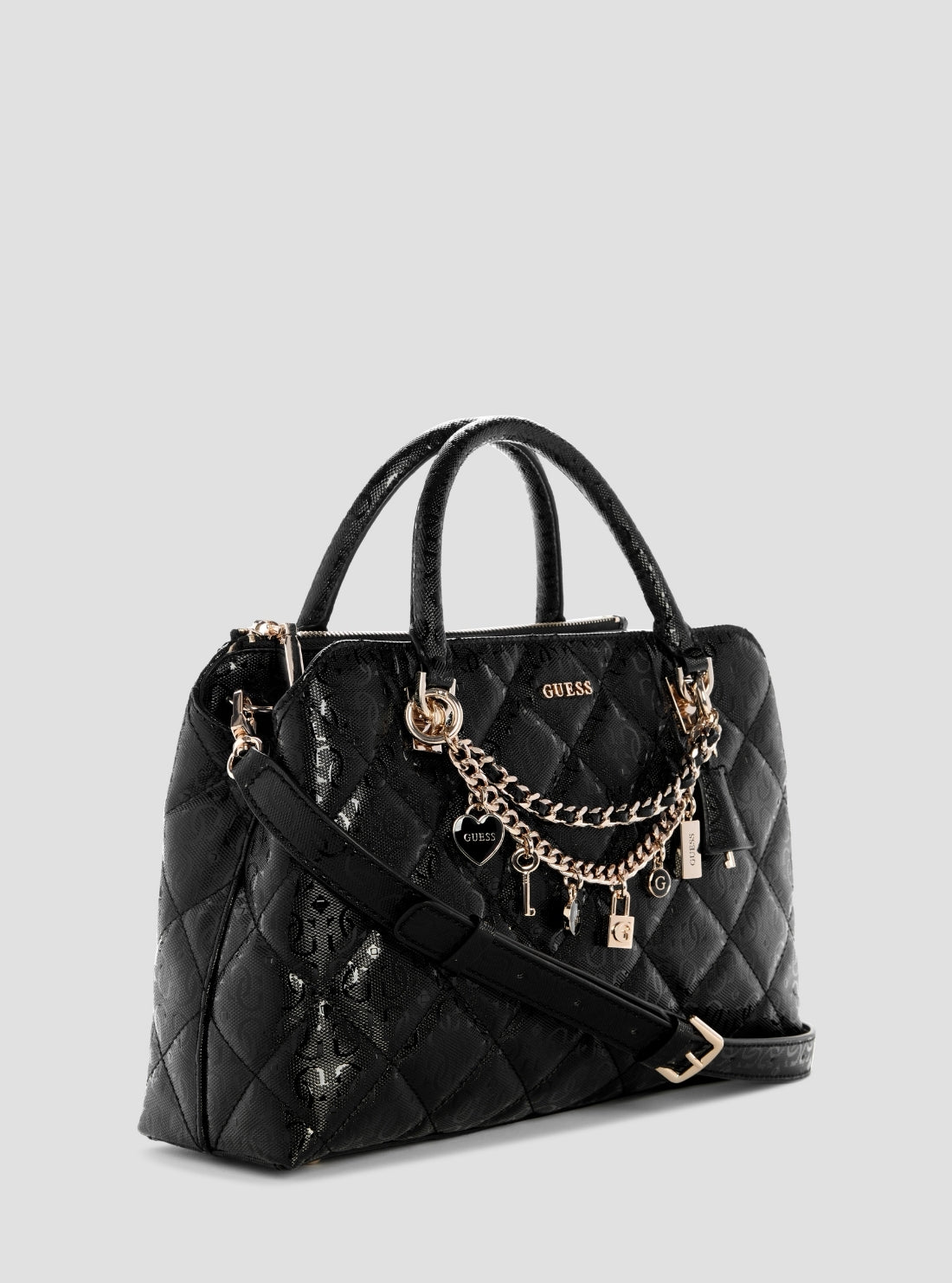 GUESS Womens Black Libby Double Compartment Satchel Bag GG991206 Side View