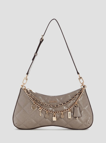 GUESS Womens Dark Taupe Dovie Flap Shoulder Bag GG991218 Front View