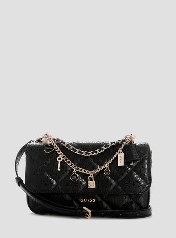 GUESS Womens Black Libby Flap Crossbody Bag GG991220 Front View
