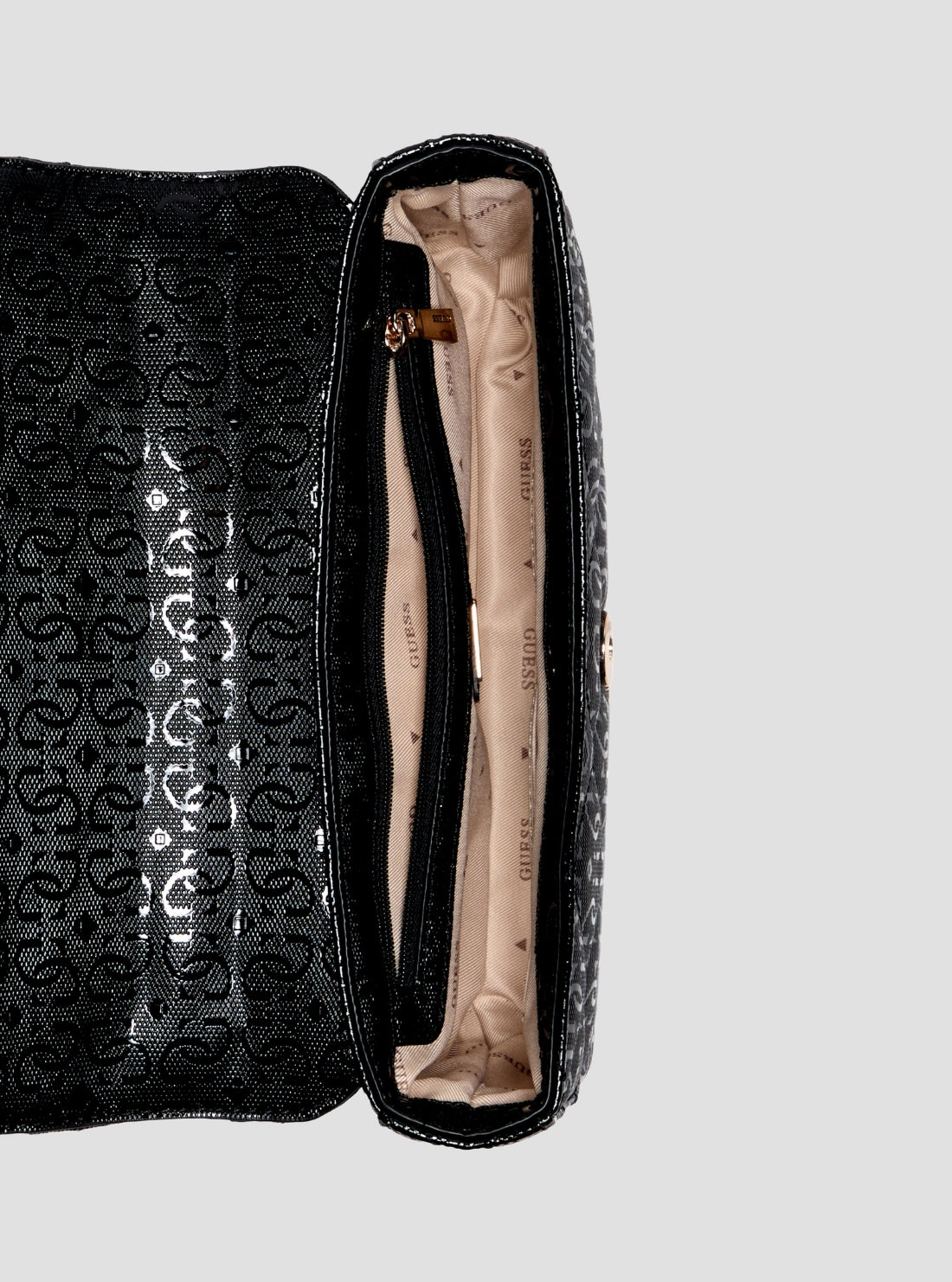 GUESS Womens Black Libby Flap Crossbody Bag GG991220 Inside View