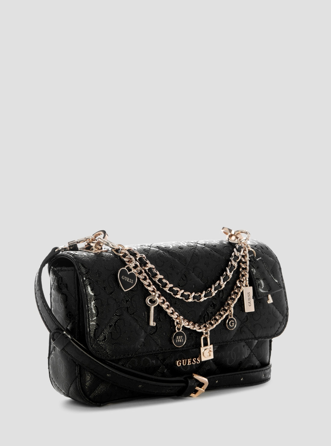 GUESS Womens Black Libby Flap Crossbody Bag GG991220 Side View