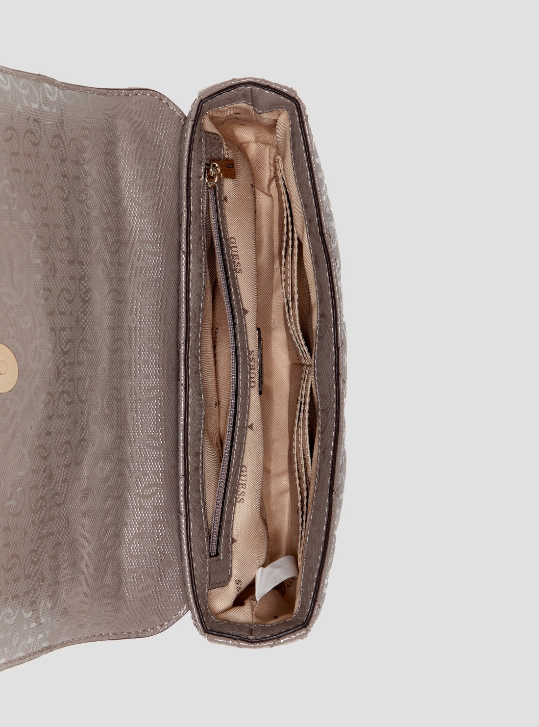 GUESS Womens Dark Taupe Libby Flap Crossbody Bag GG991220 Inside View