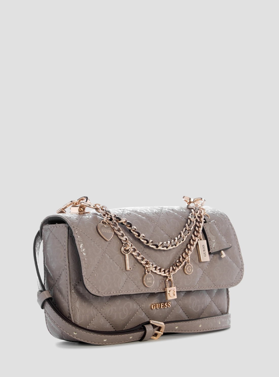 GUESS Womens Dark Taupe Libby Flap Crossbody Bag GG991220 Side View