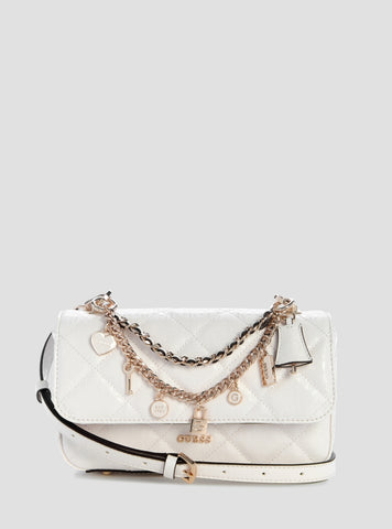 GUESS Womens White Libby Flap Crossbody Bag GG991220 Front View