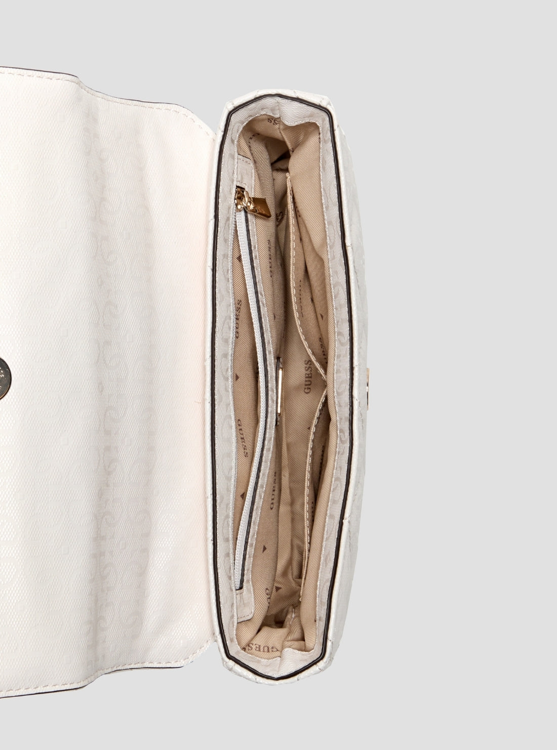 GUESS Womens White Libby Flap Crossbody Bag GG991220 Inside View