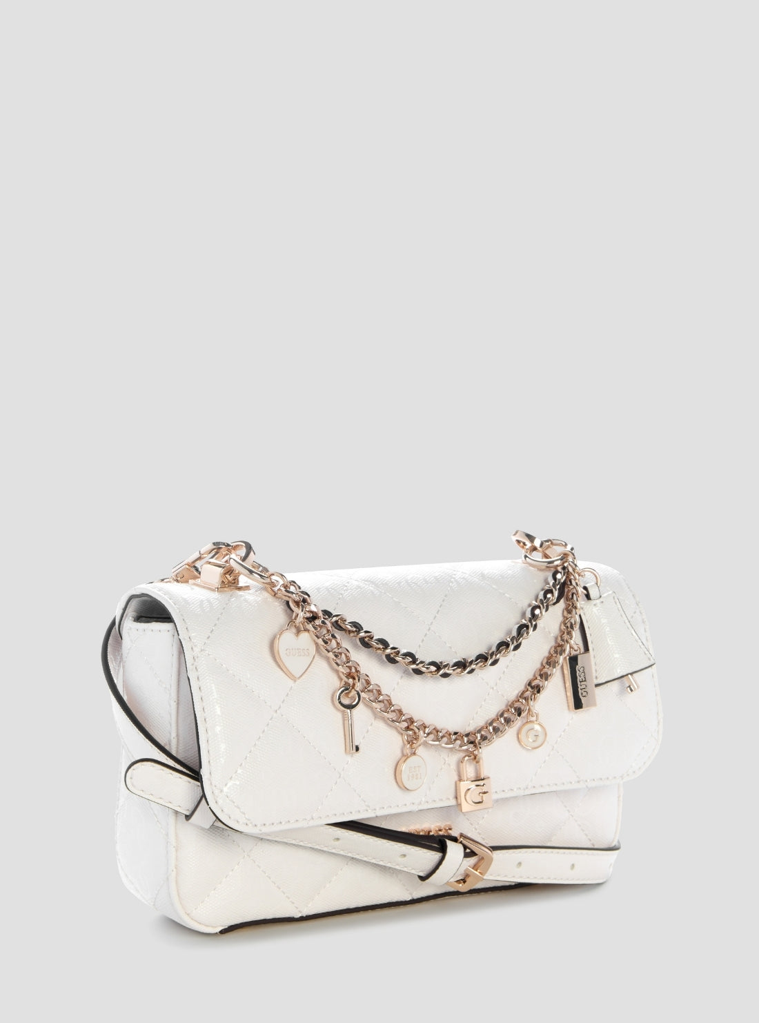 GUESS Womens White Libby Flap Crossbody Bag GG991220 Side View