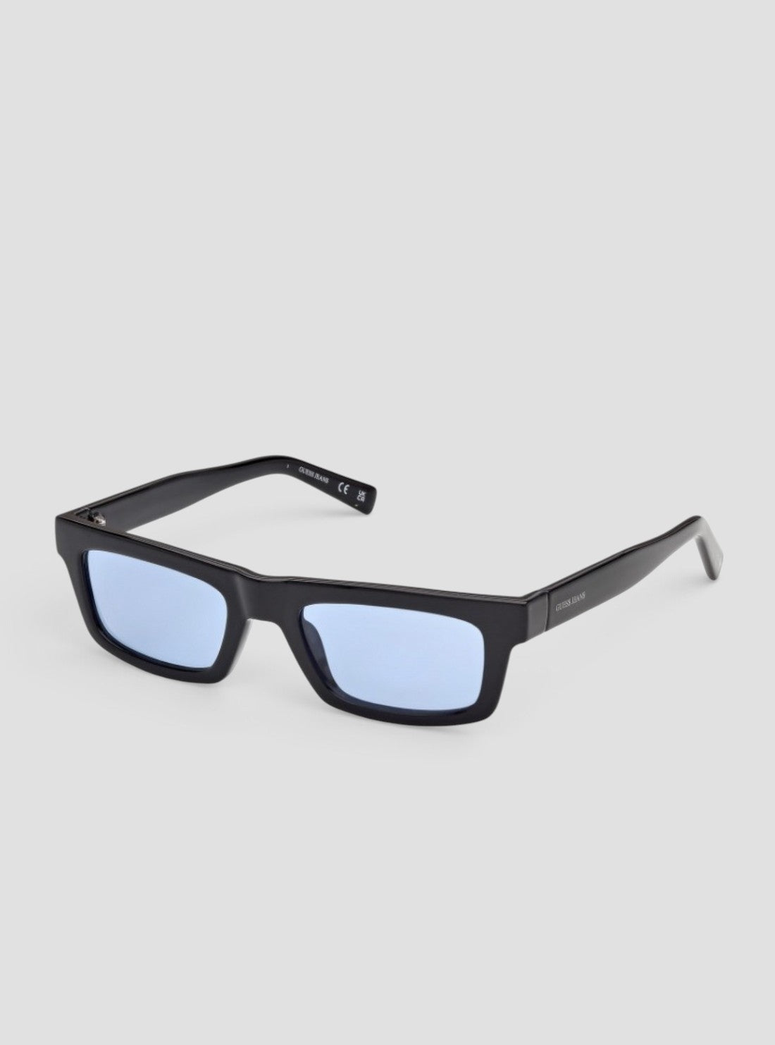 Shiny Black Blue Mirror Rectangular Sunglasses