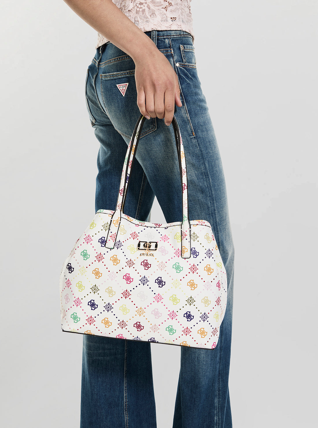 GUESS Handbags White Logo Emelie 2 In 1 Tote Bag GM992823 Model View