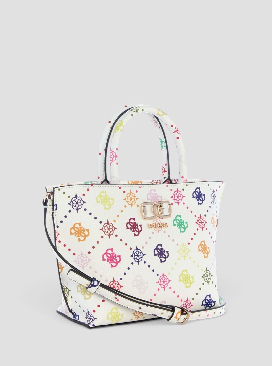 GUESS Womens White Multi Logo Emelie Mini Tote Bag GM992875 Side View