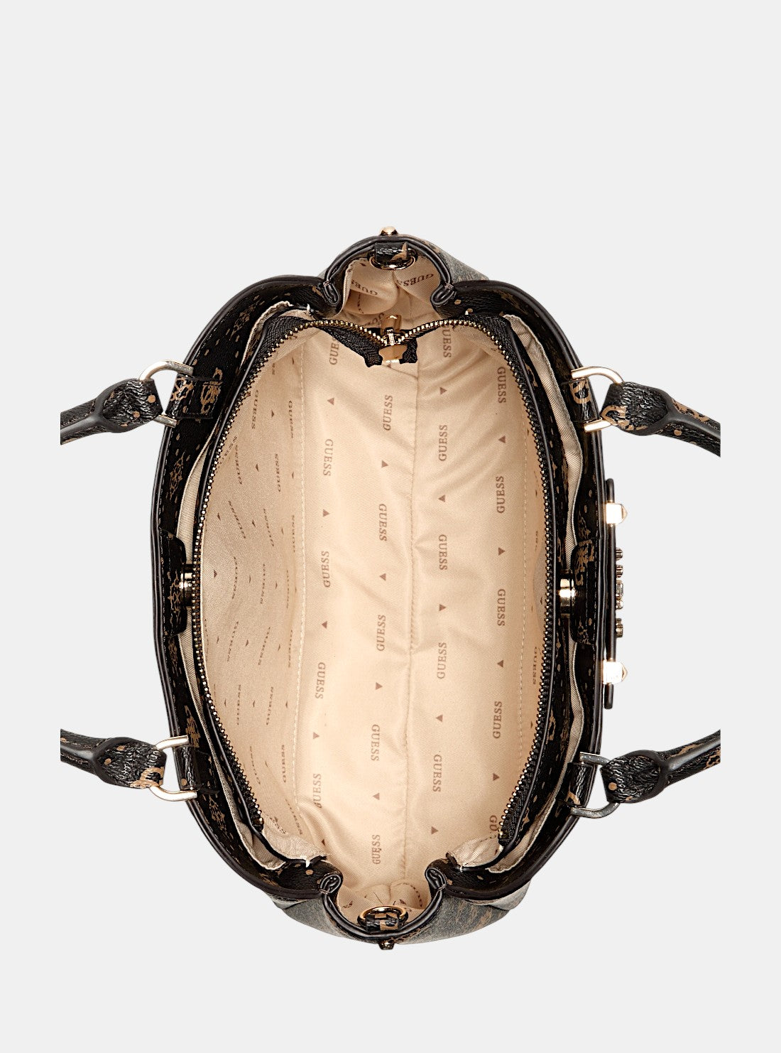 GUESS Womens Brown Logo Silia Girlfriend Satchel Bag GP989006 Inside View