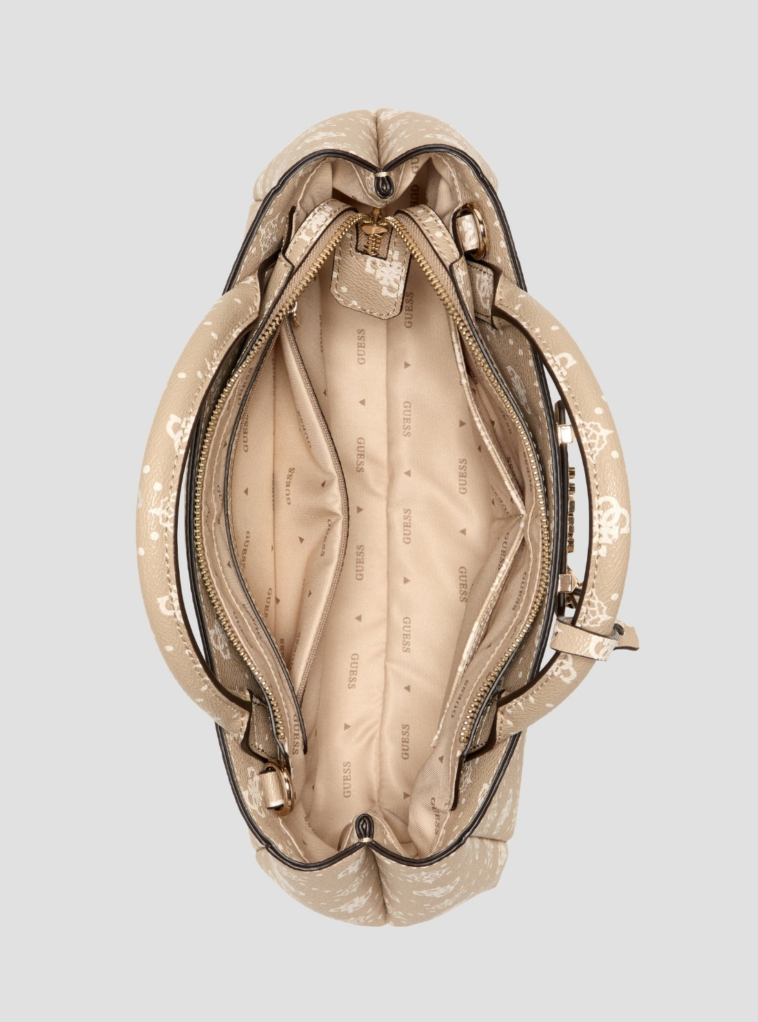 GUESS Womens Beige Logo Carrie Girlfriend Satchel Bag GP989806 Inside View