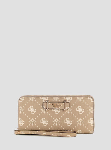 GUESS Womens Beige Logo Carrie Large Zip Around Wallet GP9898146 Front View
