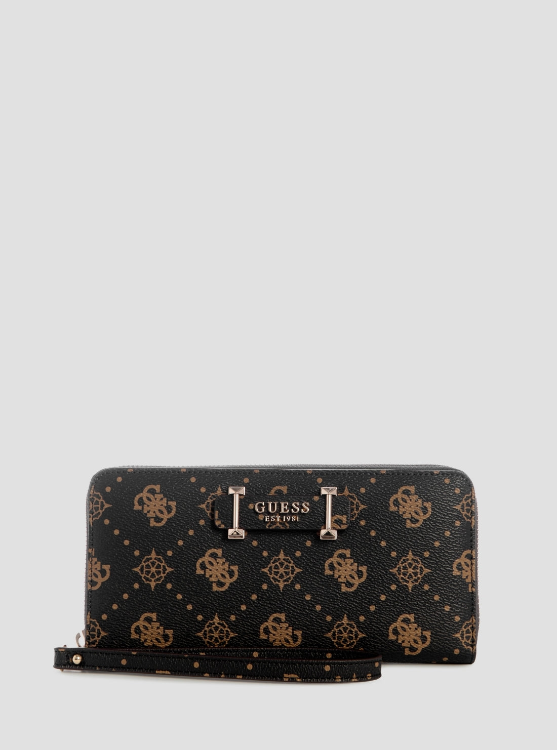 GUESS Womens Brown Logo Carrie Large Zip Around Wallet GP9898146 Front View