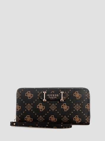 GUESS Womens Brown Logo Carrie Large Zip Around Wallet GP9898146 Front View
