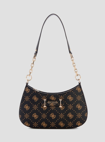 GUESS Womens Brown Logo Carrie Top Zip Shoulder Bag GP989818 Front View