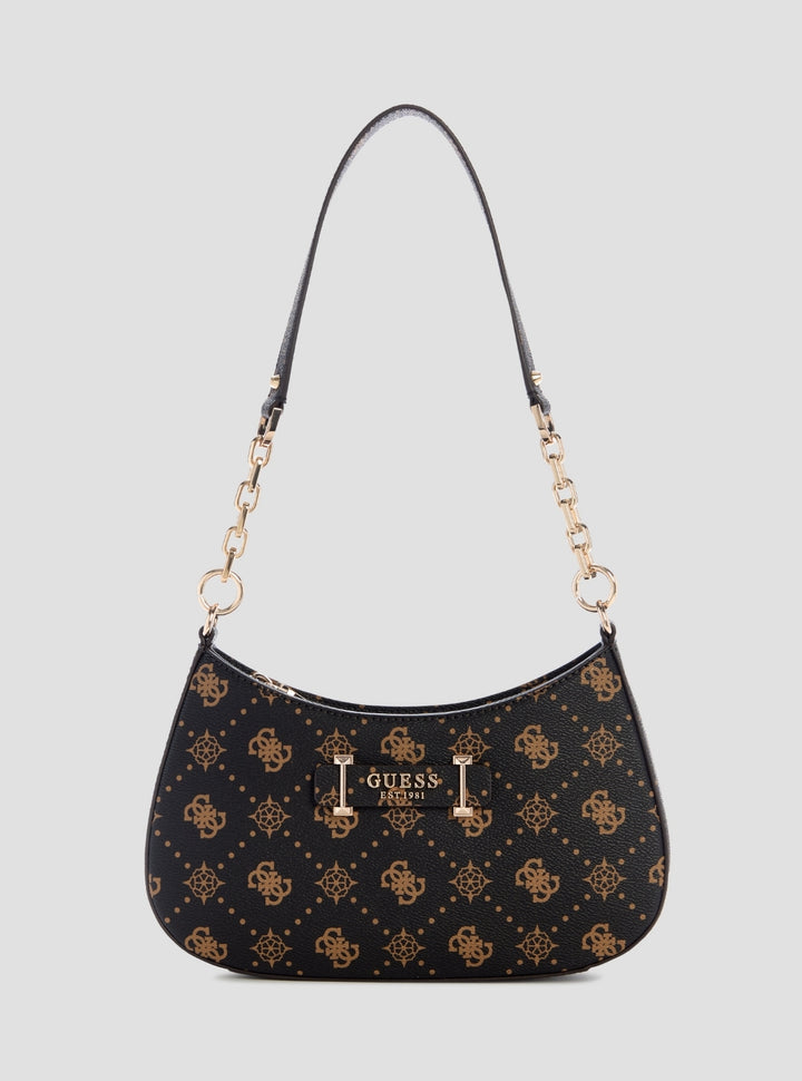 GUESS Womens Brown Logo Carrie Top Zip Shoulder Bag GP989818 Front View