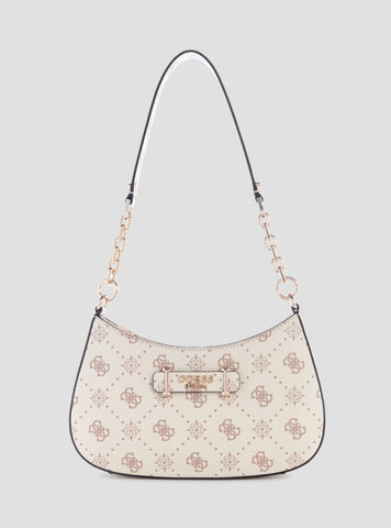 GUESS Womens White Logo Carrie Top Zip Shoulder Bag GP989818 Front View