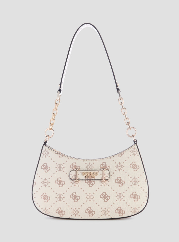GUESS Womens White Logo Carrie Top Zip Shoulder Bag GP989818 Front View