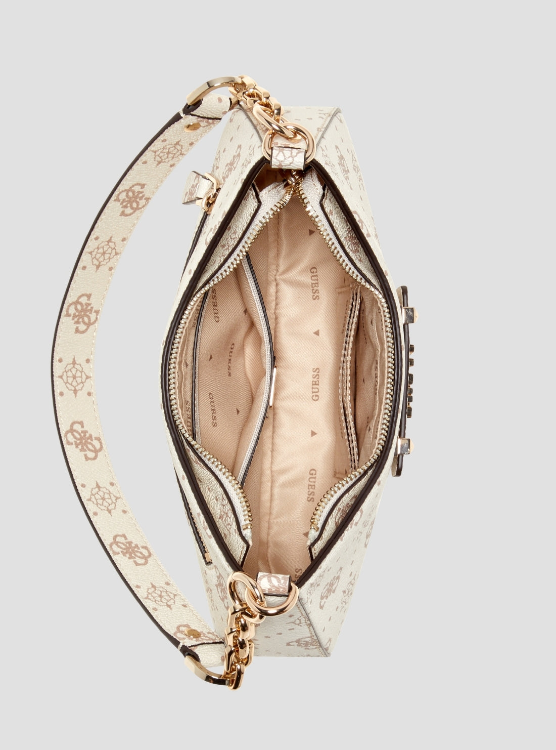GUESS Womens White Logo Carrie Top Zip Shoulder Bag GP989818 Inside View