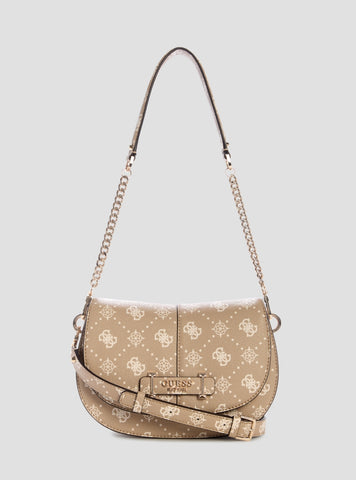 GUESS Womens Beige Logo Carrie Flap Shoulder Bag GP989820 Front View