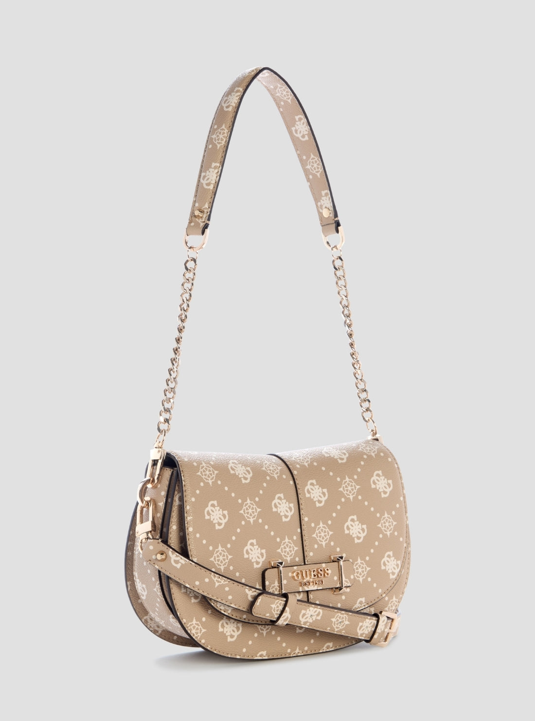 GUESS Womens Beige Logo Carrie Flap Shoulder Bag GP989820  Front Side View