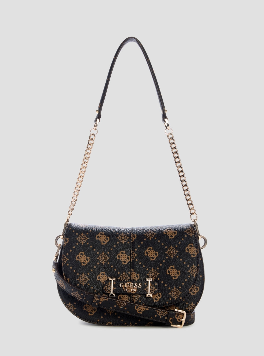 GUESS Womens Brown Logo Carrie Flap Shoulder Bag GP989820 Front View