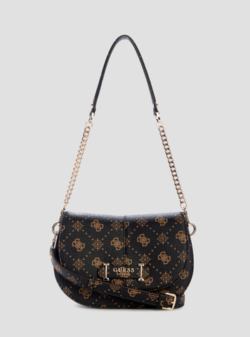 GUESS Womens Brown Logo Carrie Flap Shoulder Bag GP989820 Front View