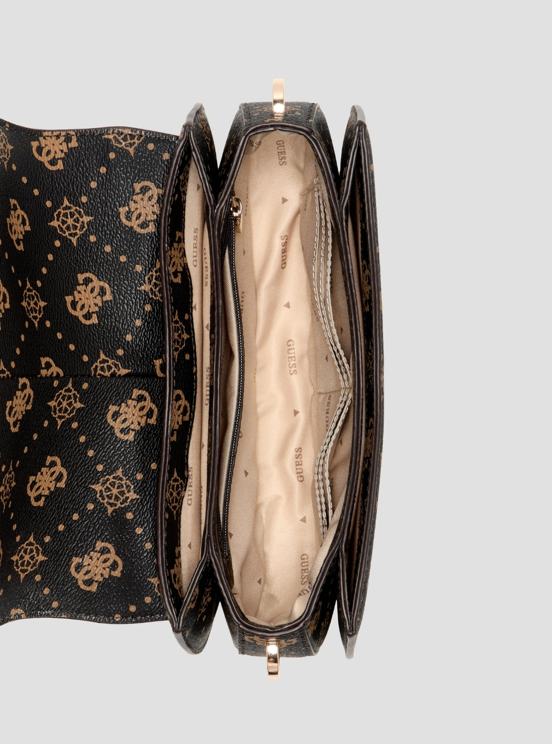GUESS Womens Brown Logo Carrie Flap Shoulder Bag GP989820 Inside View