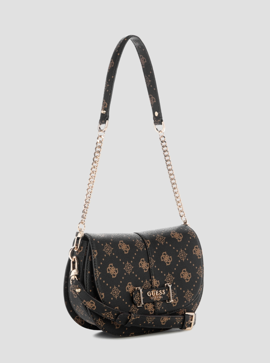 GUESS Womens Brown Logo Carrie Flap Shoulder Bag GP989820 Side View