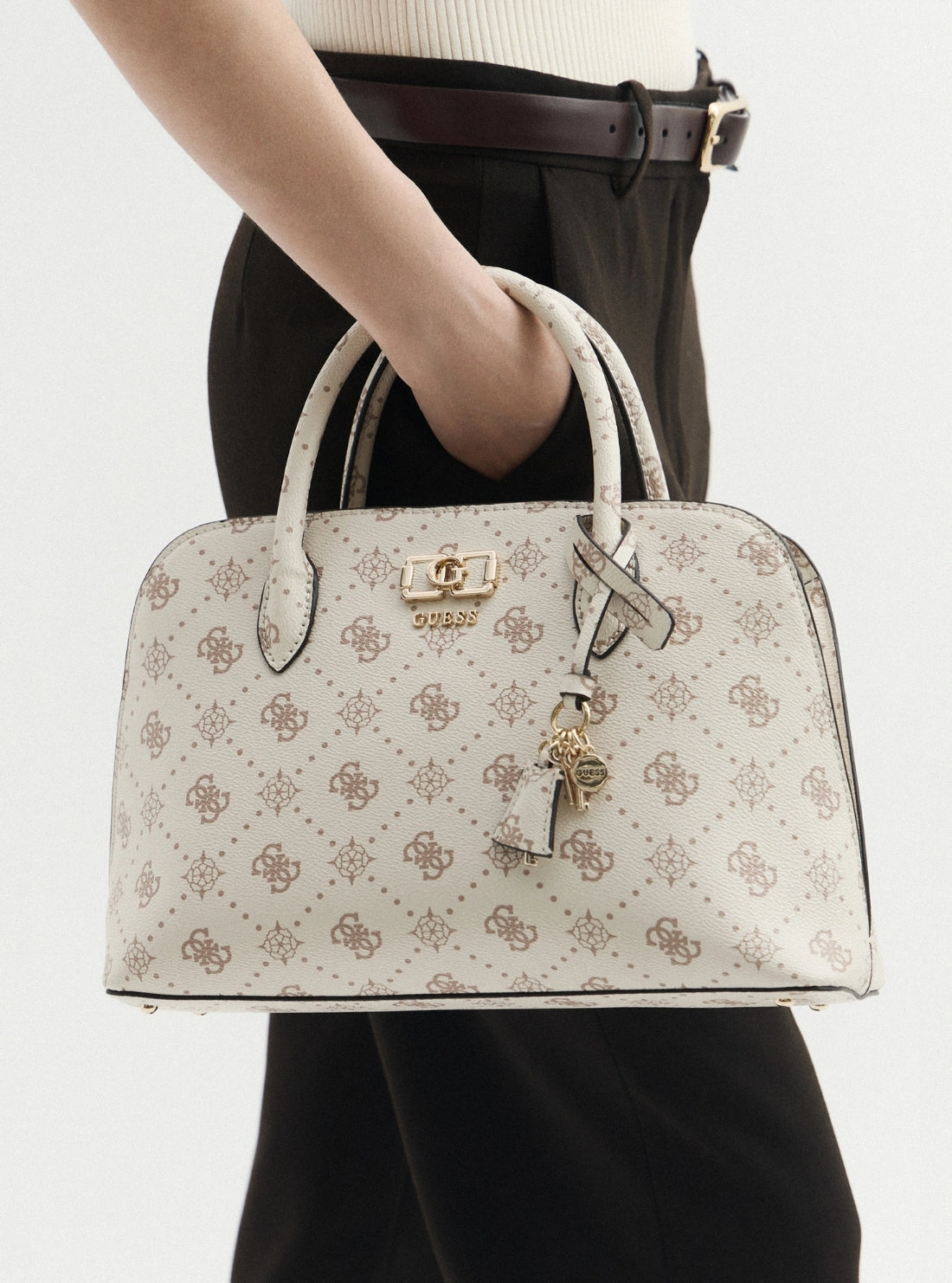 GUESS Womens White Logo Emelie Satchel Bag GP992806 Model View