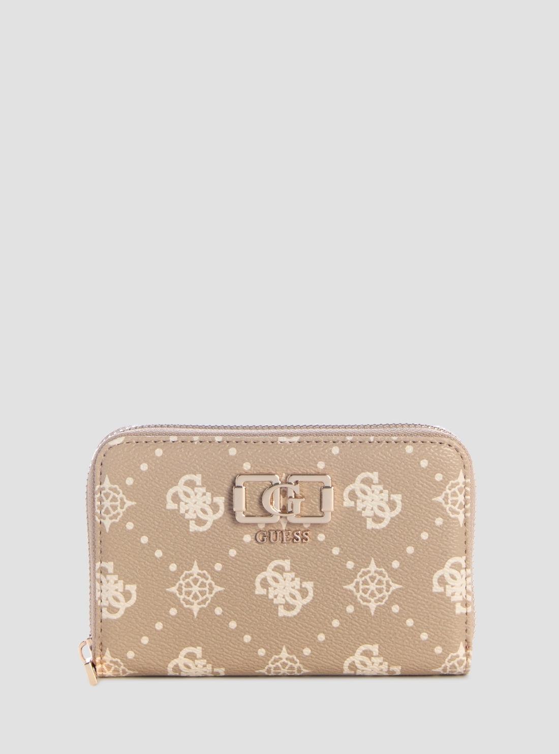 GUESS Womens Beige Logo Emelie Medium Zip Around Wallet GP9928140 Front View