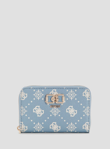 GUESS Womens Light Blue Logo Emelie Medium Zip Around Wallet GP9928140 Front View