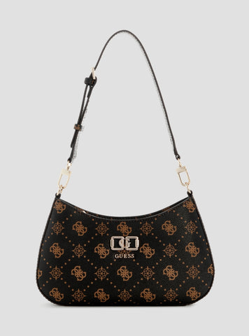 GUESS Womens Brown Logo Emelie Top Zip Shoulder Bag GP992818 Front View