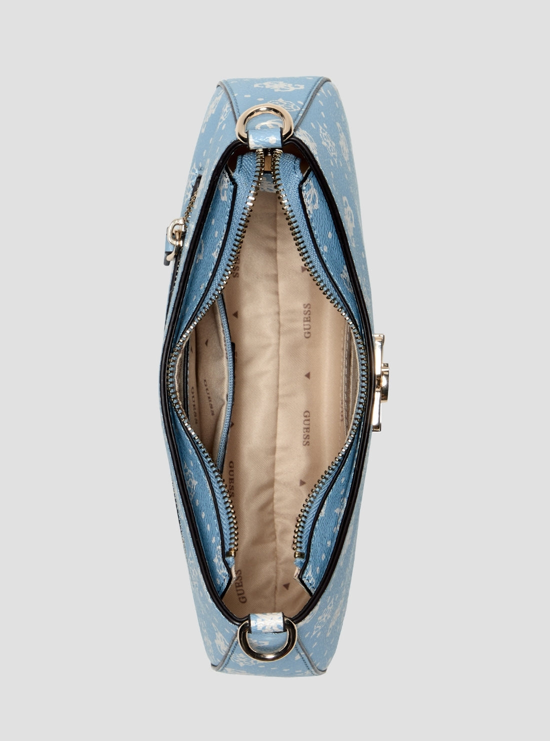 GUESS Womens Light Blue Logo Emelie Top Zip Shoulder Bag GP992818 Inside View