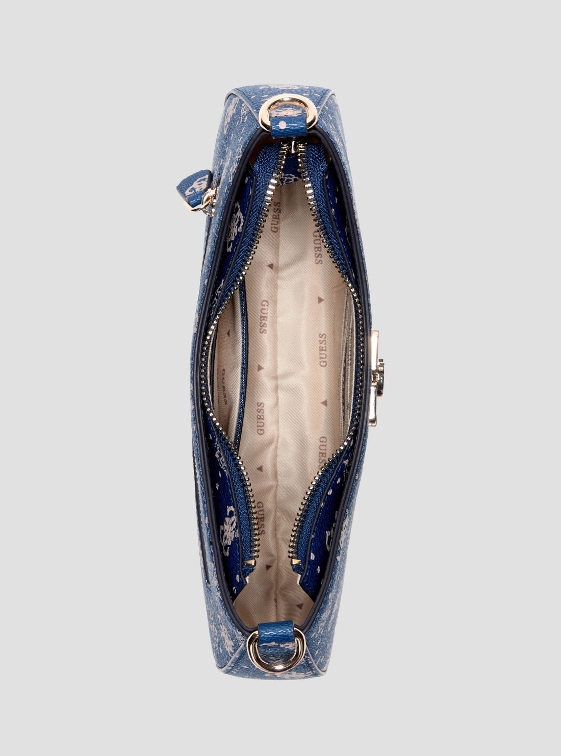 GUESS Womens Blue Logo Emelie Top Zip Shoulder Bag GP992818 Inside View